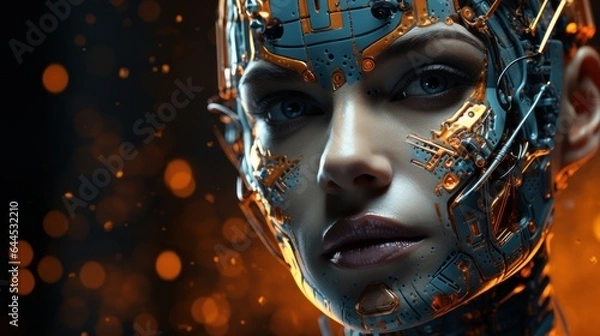 Obraz ai robot face with electrical background