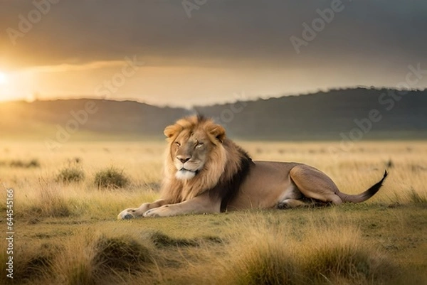 Fototapeta lion in the grass generated ai