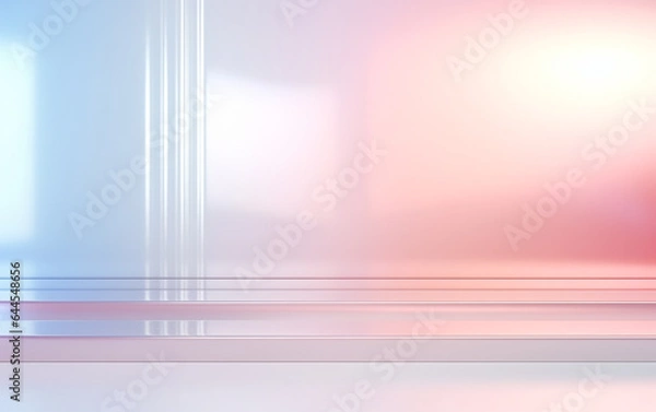 Obraz Light glossy surface with copyspace on abstract light wall backdrop. 3D rendering, mock up