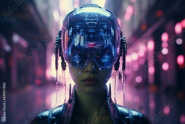 Fototapeta Holographic Faceless program Cyberpunk.Generative AI