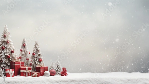 Fototapeta Christmas Elegance.Nordic Christmas.Christmas Serenity.Modern Christmas.Christmas elements with generous copyspace.Festive cheer with a lot of blank space.Whitespace.
