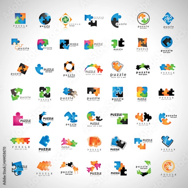 Fototapeta Puzzle Icons Set - Isolated On Gray Background