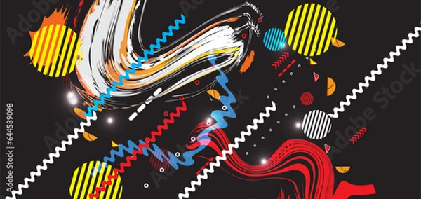 Fototapeta Abstract geometric background with colorful shapes and doodles. Vector illustration