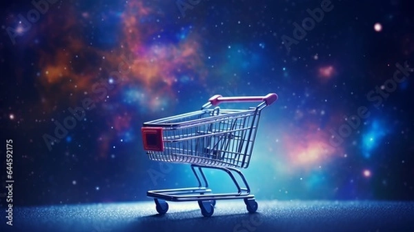 Fototapeta Illustration of a shopping cart on the cosmic space background