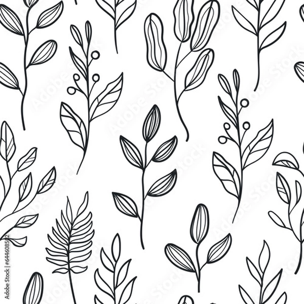 Fototapeta Vector seamless pattern with twigs and leaves