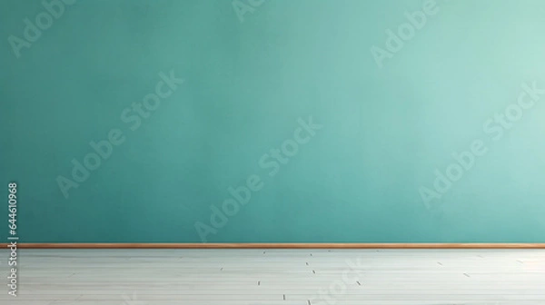 Fototapeta Empty Cyan colour wall with wooden floor. Interior for the product presentation or product display 