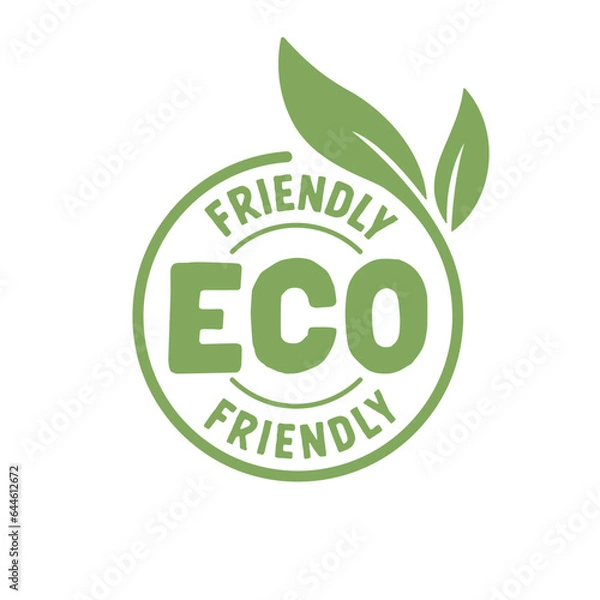Obraz Eco friendly badge. Healthy natural product label logo design with plant leaves.