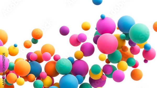 Obraz Abstract composition with many colorful random flying spheres isolated on transparent background. Colorful rainbow matte soft balls in different sizes. PNG file