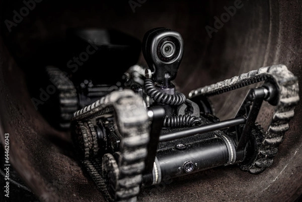 Obraz UGV Bot is a robot that is used to work in confined spaces, such as pipes. inspection of pipes and identification of potential hazards.