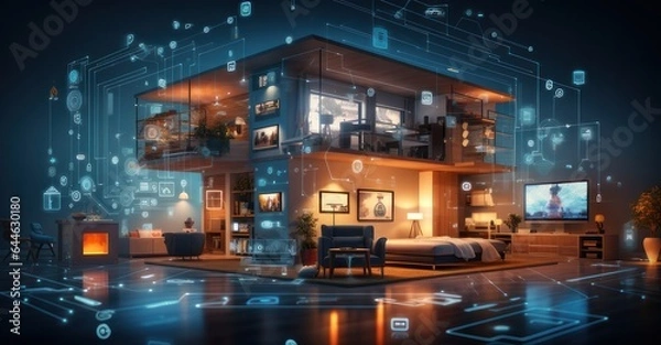 Fototapeta Immersive Smart Home Experience: A Wide-Angle Look at IoT Device Interconnectivity