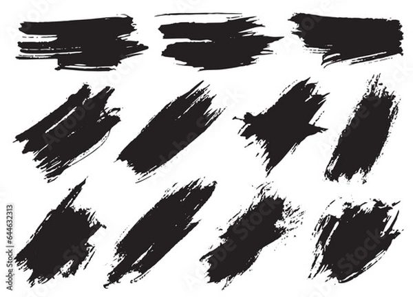 Obraz set of black ink splatter and splatter brushes, vector brush strokes, grunge patterns and sale elements