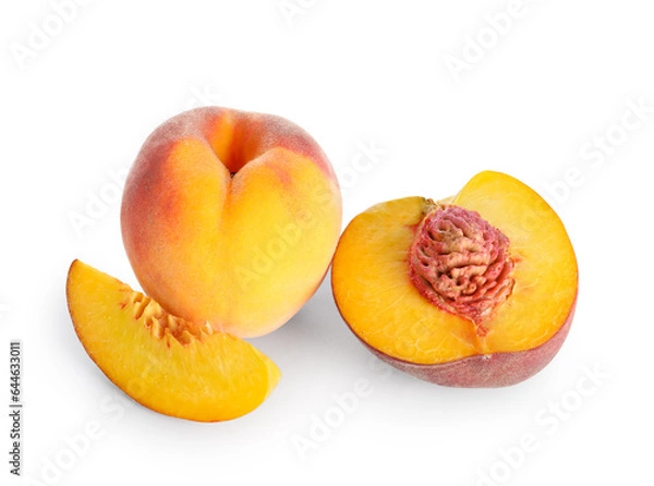 Fototapeta Ripe peaches isolated on white background