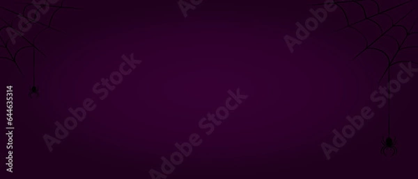 Fototapeta Spider and cobweb background. The scary of the halloween symbol Isolated on blue and purple illustration. The spider descends on the web
