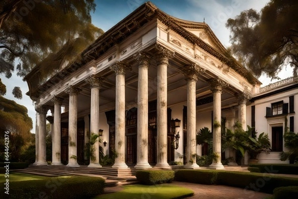 Fototapeta The colonial-era architecture of a historic mansion, showcasing its imposing columns and timeless beauty 