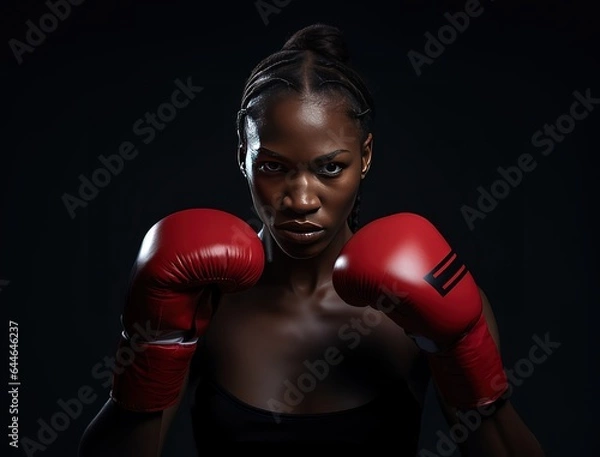 Obraz Female boxer wearing boxing gloves. Generative AI.