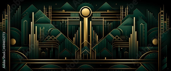 Obraz Green design geometric abstract gold pattern, green luxury background.