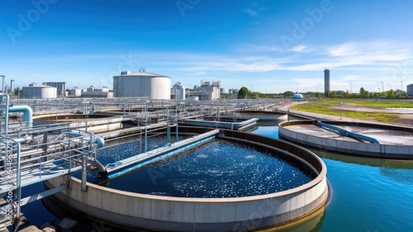 Fototapeta Wastewater treatment plants handle the processing and treatment of sewage as well as industrial effluents