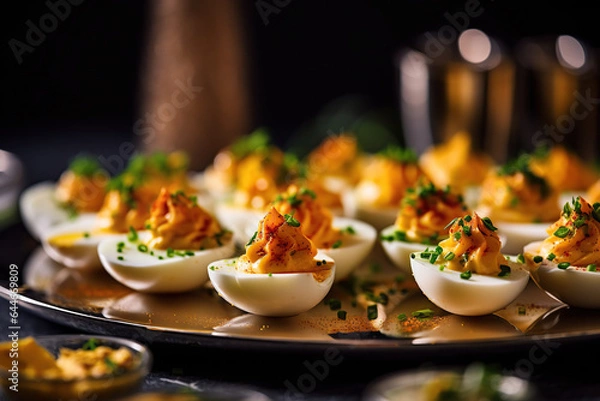 Fototapeta Savory Fusion: Shrimp Cocktail Deviled Eggs for Elegant Bites