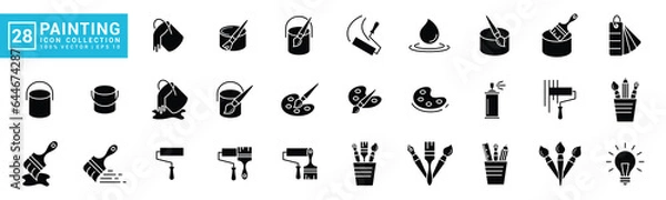 Fototapeta Collection of painting related icons, various painting tools, paint icons icon template editable resizable EPS 10