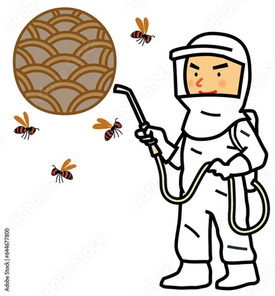 Fototapeta 防護服でスズメバチを駆除する専門作業員