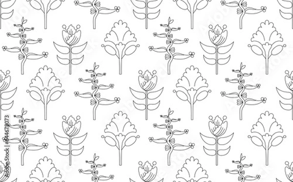 Fototapeta Floral abstract seamless pattern, floral element, Contour drawing, Background composed of abstract flowers