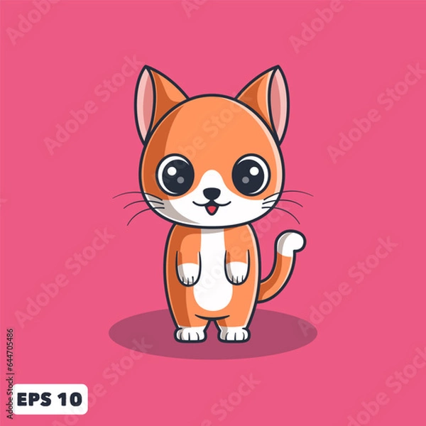 Obraz Vector Cute Orange Cat Standing Pose. Animal Cartoon Illustration for Logo, Mascot, Icon