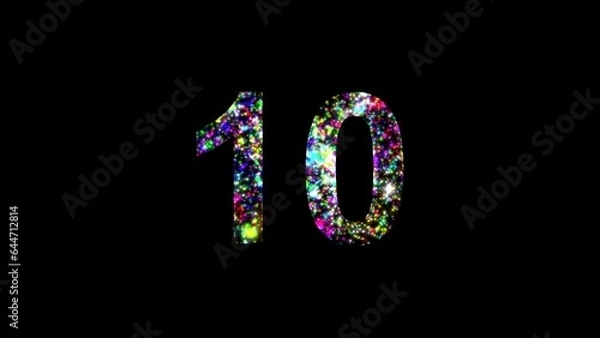 Fototapeta Beautiful illustration of number 10 with colorful sparkles effect on plain black background