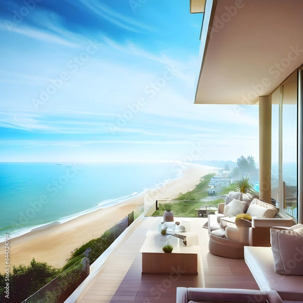 Fototapeta Room in the house with a view of the sea