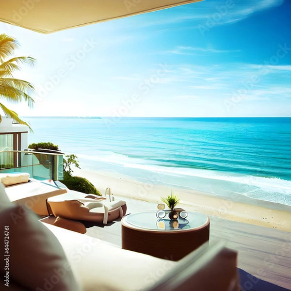 Fototapeta Room in the house with a view of the sea
