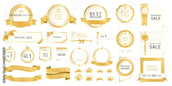 Obraz 高級感のあるメダル ベクター素材 セット ホワイト シャンパンゴールド ウェブ セール 招待