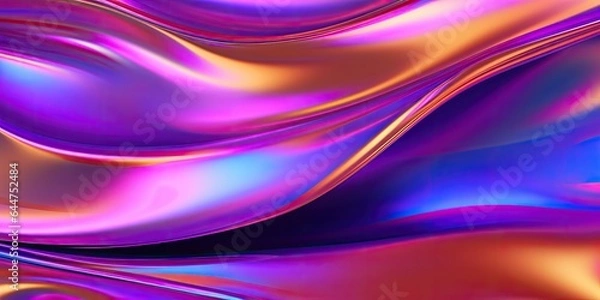 Fototapeta Abstract metallic holographic fluid wavy background for futuristic background