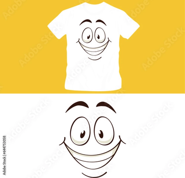 Obraz Cartoon face. funny face expressions, caricature emotions. cute character with different expressive eyes and mouth shirt design editable template