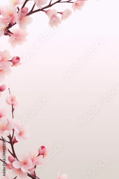 Fototapeta banner spring pink background with sakura. Blooming tree. flyer.