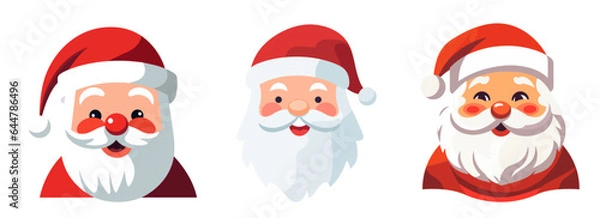 Fototapeta Set of cartoon santa claus heads in flat style isolated. Vector illustration