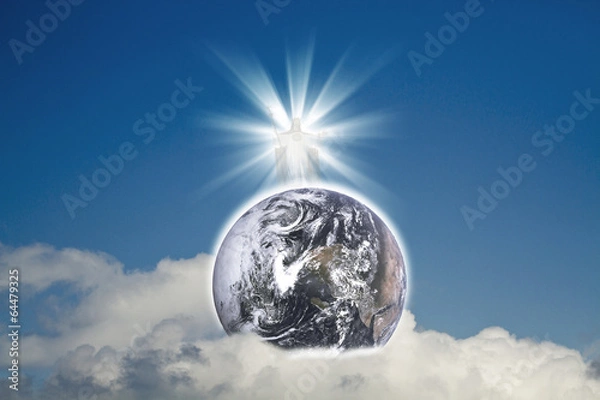 Fototapeta Jesus with earth(Earth Elements of this image furnished by NASA)