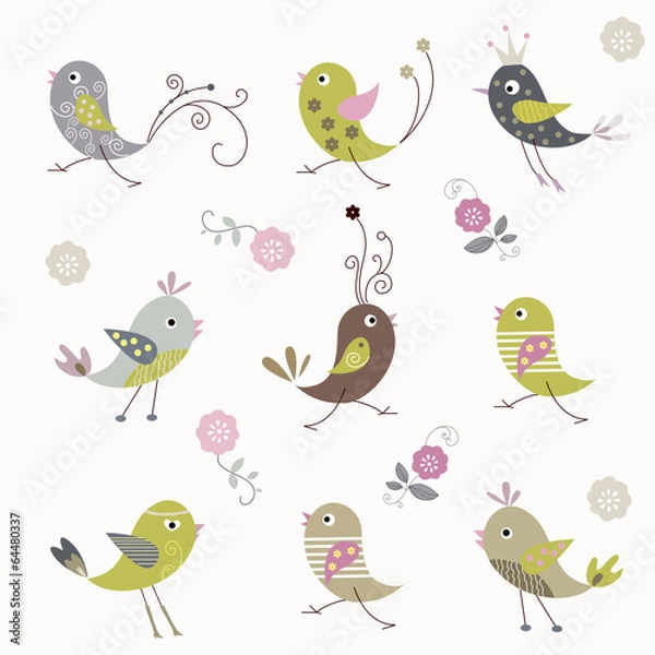 Fototapeta seamless pattern with cute birds