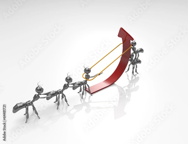 Obraz Many Pushing Up red Arrow