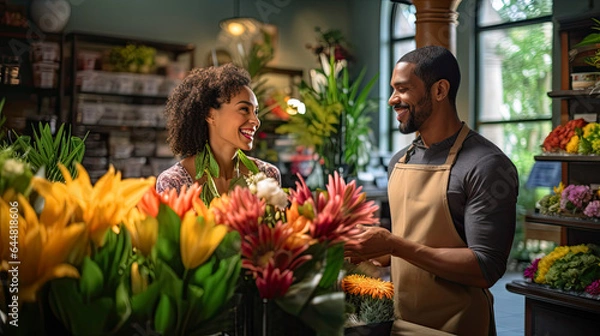 Fototapeta  florist as he passionately works in his flower shop
