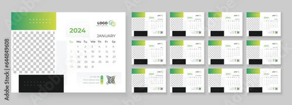 Fototapeta Desk Calendar Template 2024 Or Monthly Weekly Schedule New Year Calendar 2024 Design Template. Week starts on Sunday.
