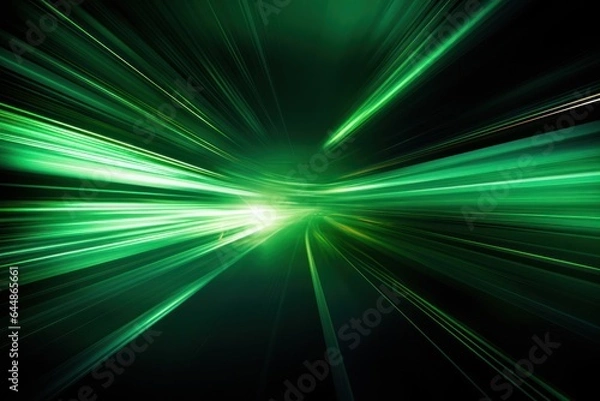 Fototapeta Fast moving green light with motion blur, stripes, background