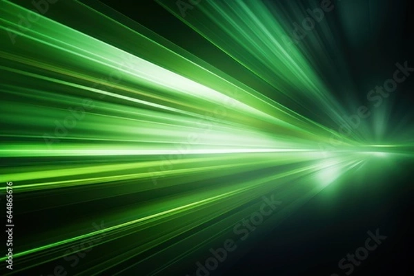 Fototapeta Fast moving green light with motion blur, stripes, background