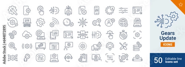 Fototapeta Gears icons Pixel perfect. Control, tool, system, ....