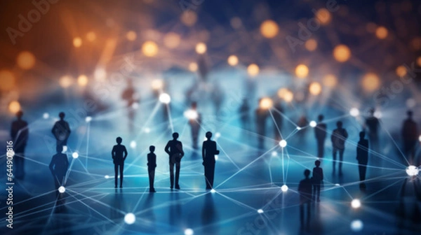 Fototapeta View of a crowd with a network of connections. Big data, smart city, wifi concept.