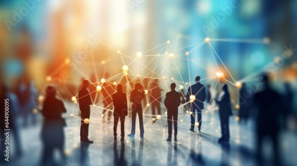 Fototapeta View of a crowd with a network of connections. Big data, smart city, wifi concept.