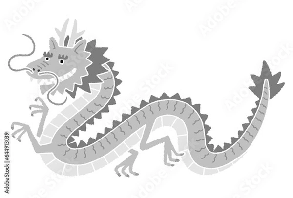 Fototapeta 笑っているモノクロの龍　白縁あり