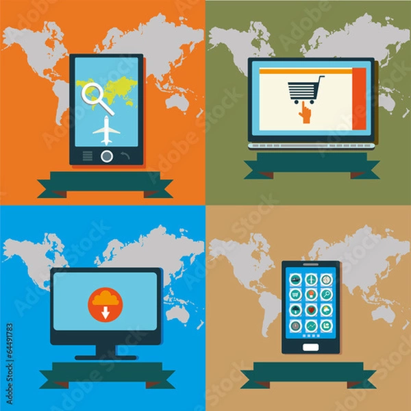 Obraz mobile touch and web shop vector objets