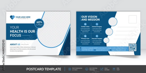 Fototapeta Minimalist medical healthcare postcard template.Modern amazing and modern postcard design