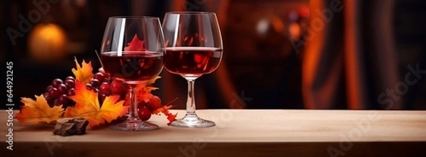 Fototapeta empty space for mockup presentation display Two glasses of autumn mulled wine