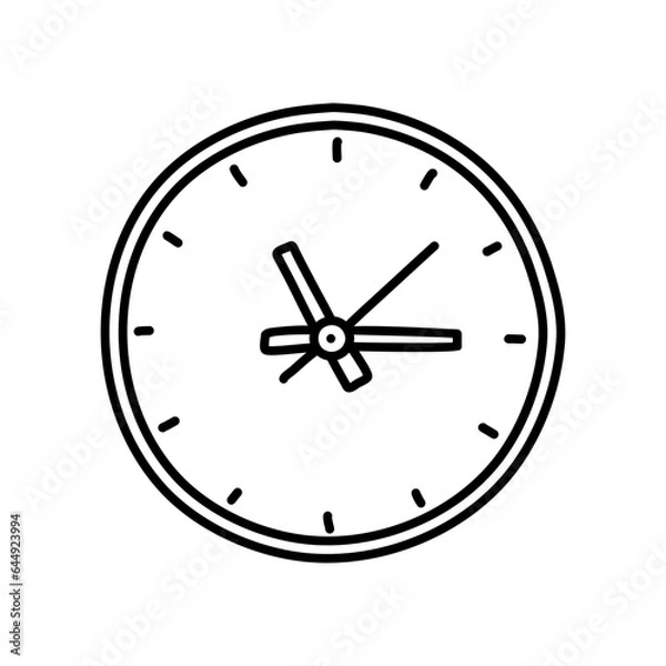 Fototapeta Hand drawn wall clock doodle icon. Vector illustration isolated on white background.