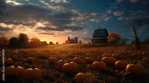 Obraz pumpkins in a field